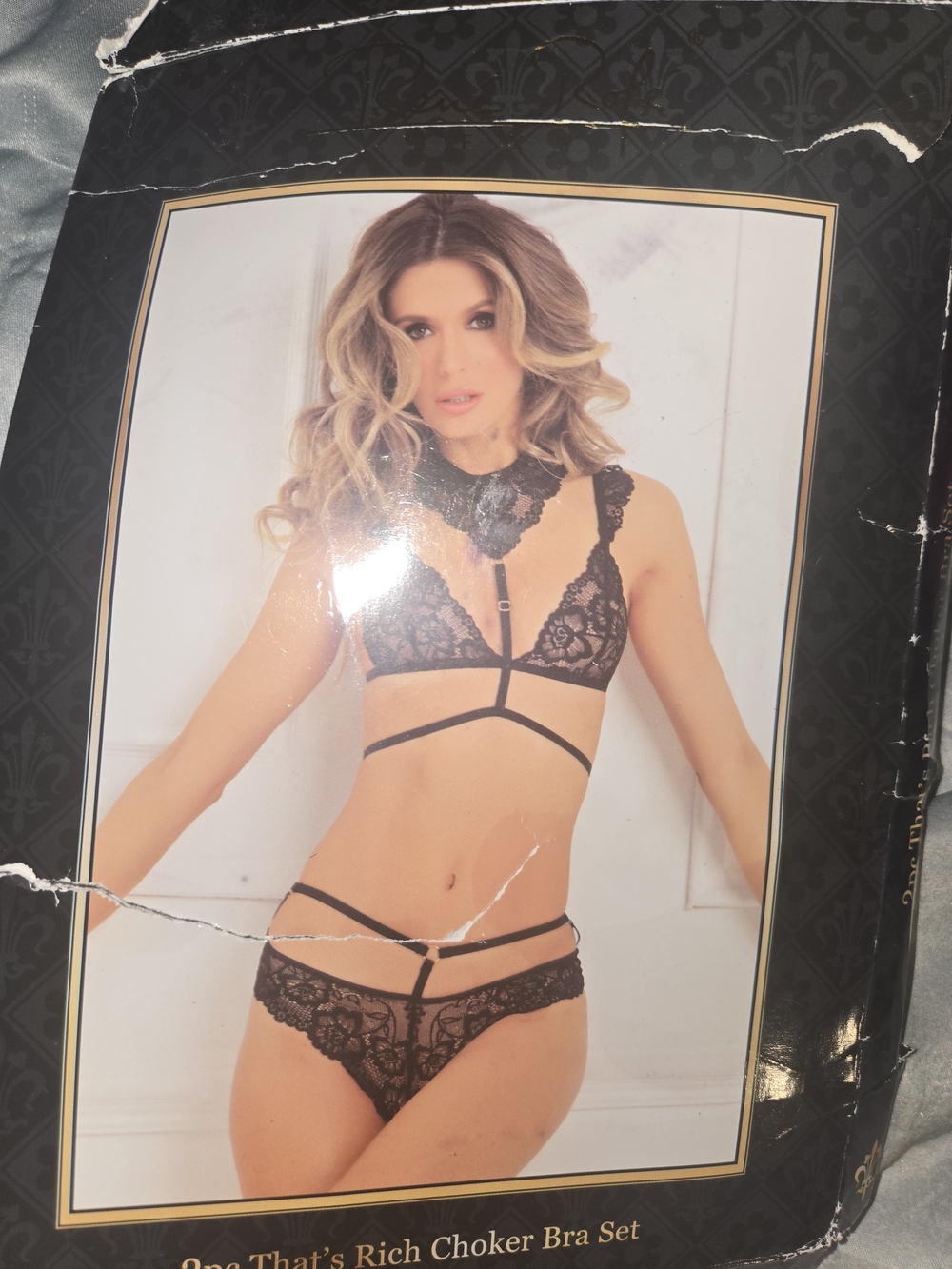 Rene Rofe 2 Pc Black Lace Choker Bra & Panty Set S/M